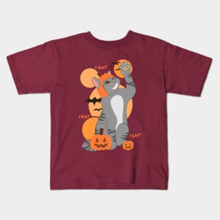 HALLOWEEN PUMPKIN GRAY CAT Kids T-Shirt